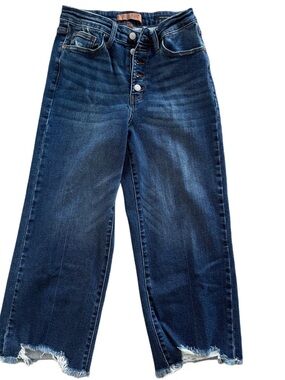 Judy Blue Dark Blue High-Rise Wide Leg Jeans with Button Fly